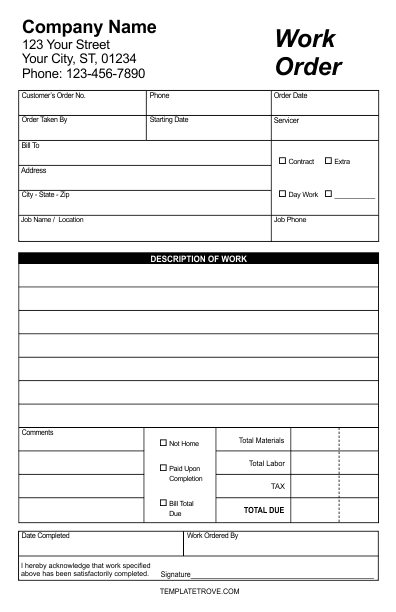 Mechanic Work Order Template Word Charlotte Clergy Coalition