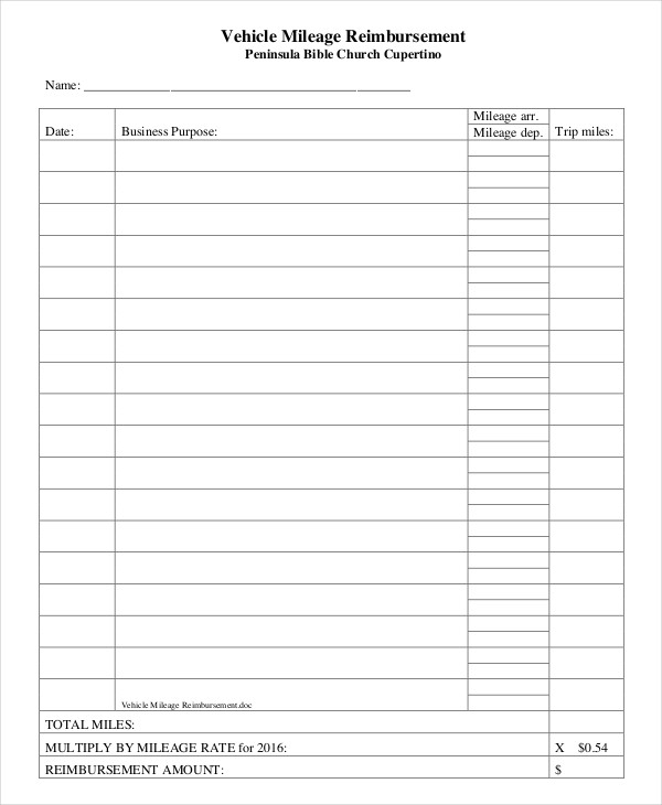 Mileage Reimbursement Form   9+ Free Sample, Example, Format 