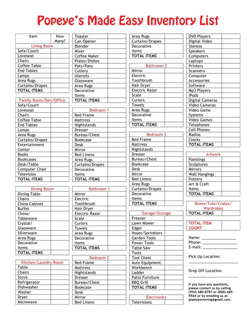 Moving Inventory List Template   Davoodi.info Template