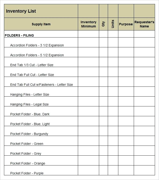 Office Supply List Template Checklist Excel Inventory All 