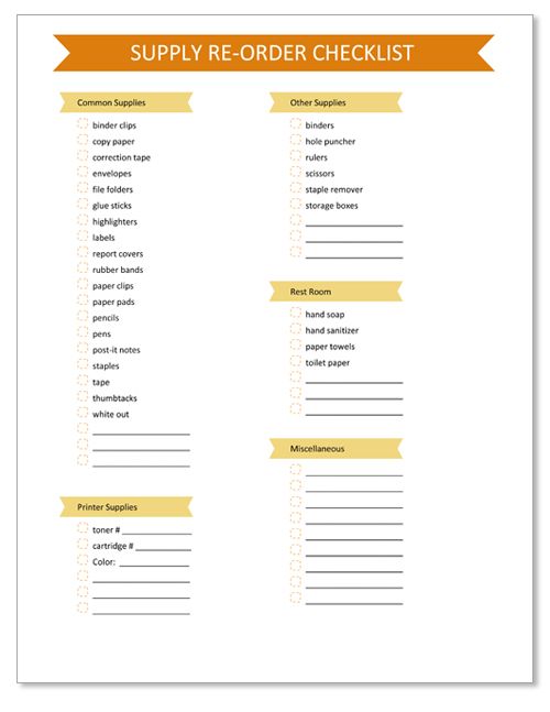 common office supply checklist printable | Printable Organization 