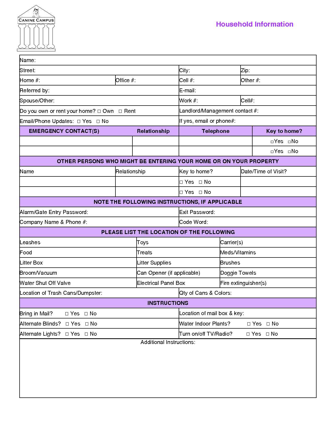 Pet Sitting Form Template charlotte clergy coalition