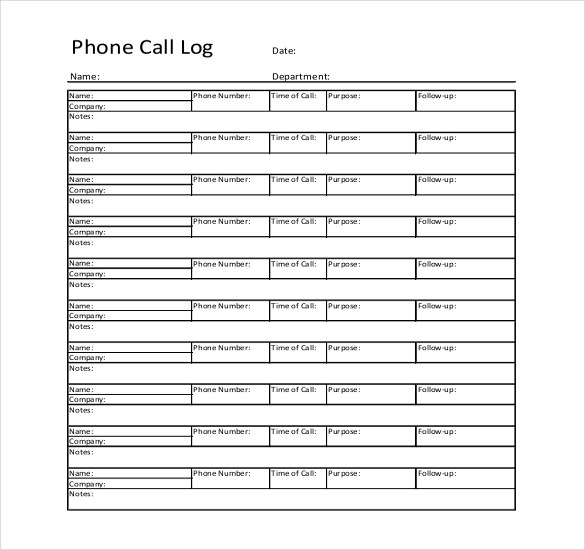 15+ Call Log Templates   DOC, PDF, Excel | Free & Premium Templates