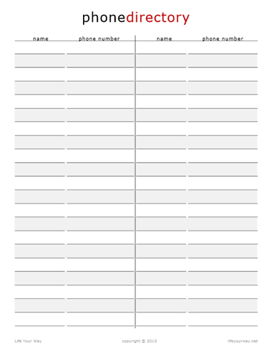 Phone Number List Template