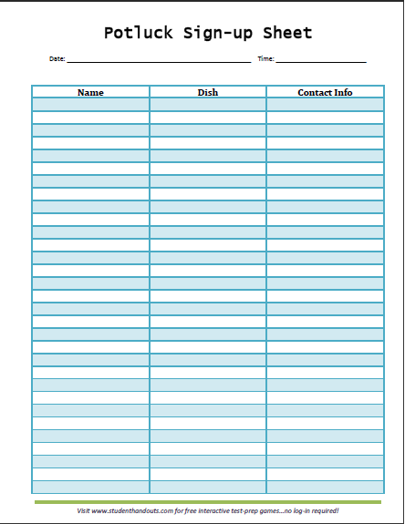 Potluck Signup Sheet Template Charlotte Clergy Coalition