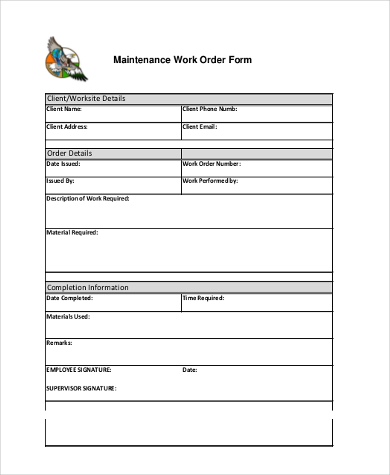 work order maintenance request form template printable work orders 