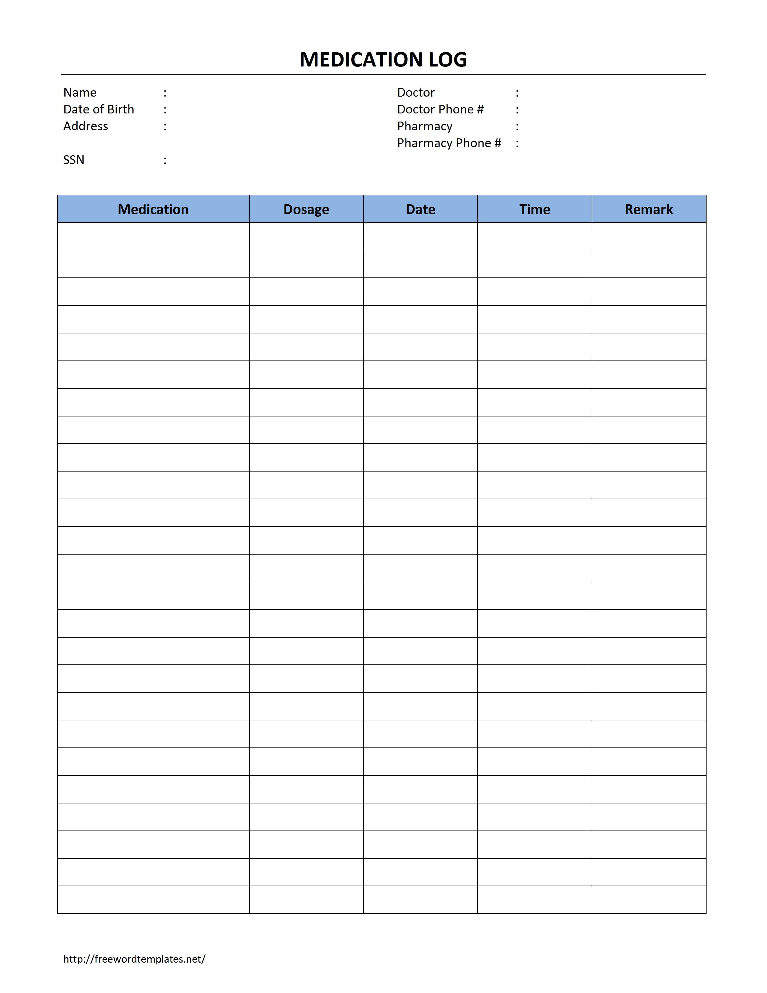  Printable Medication Log Sheet Charlotte Clergy Coalition