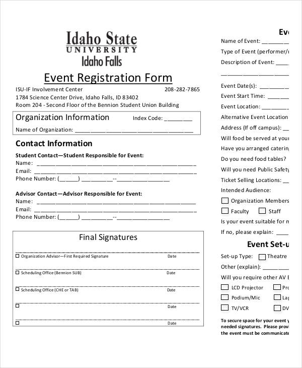 Printable Registration Form Templates   9+ Free PDF Documents 
