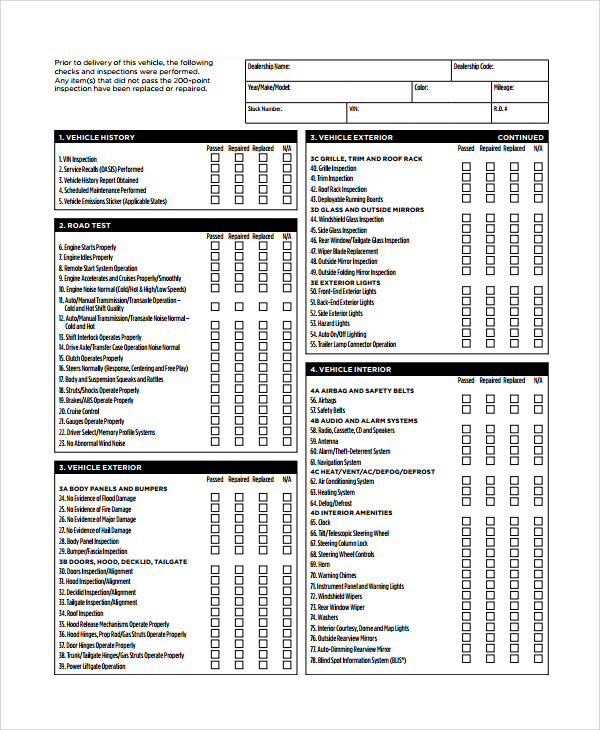 Vehicle Inspection Checklist Pdf   Fill Online, Printable 
