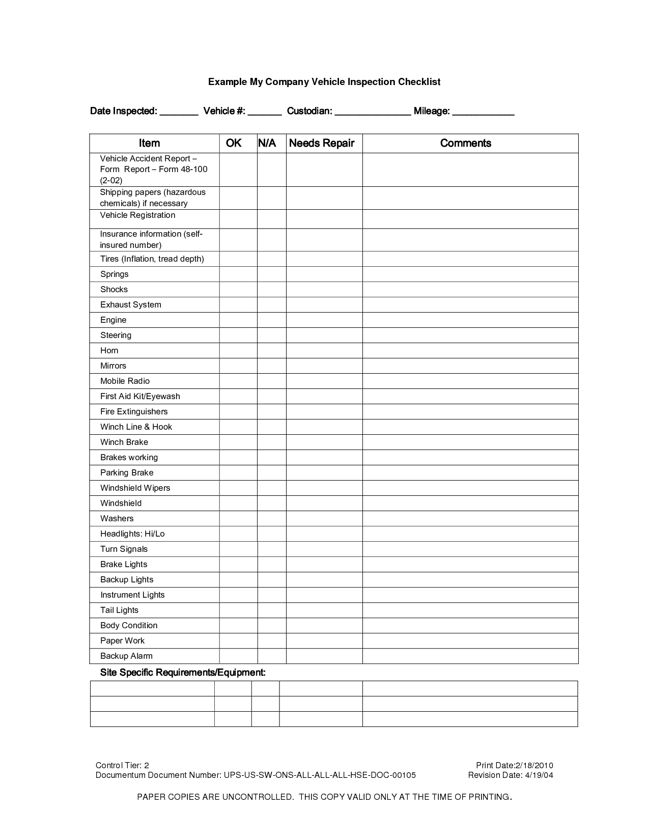 Printable Vehicle Inspection Checklist Charlotte Clergy Coalition