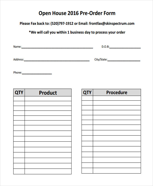 9+ Product Order Forms   Free Samples, Examples Format Download 