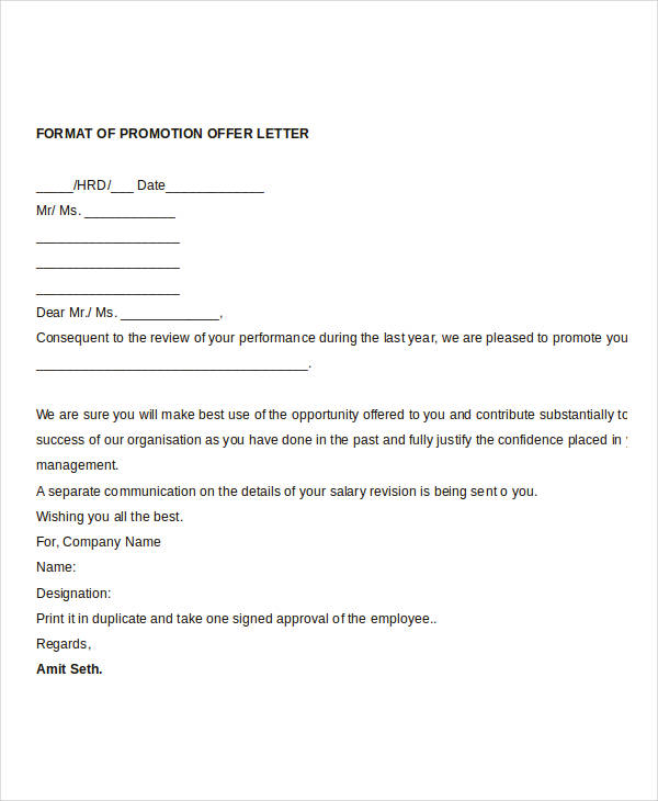 Promotion Offer Letter Template   7+Free Word Format Download 