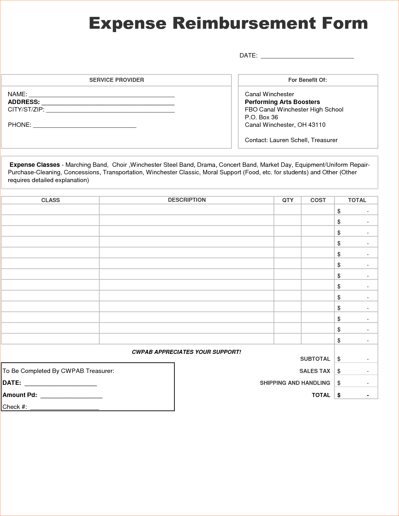 Free Reimbursement Form templates Word, Excel, PDF Template Section