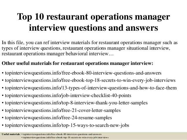Job interview questions for restaurants business development 