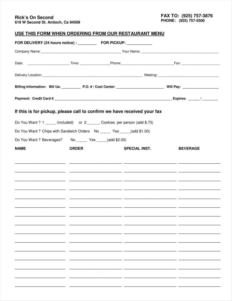 Restaurant Order Form   Fill Online, Printable, Fillable, Blank 