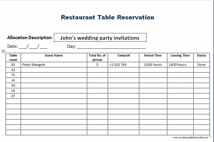 Restaurant Reservation Sheet Charlotte Clergy Coalition