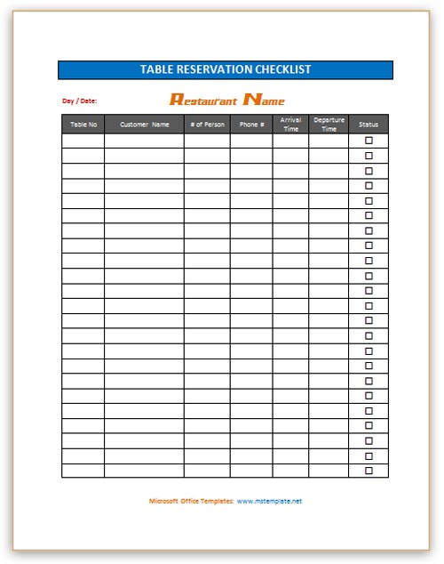 restaurant reservation templates. reservation sheets templates Gecce.tack.....