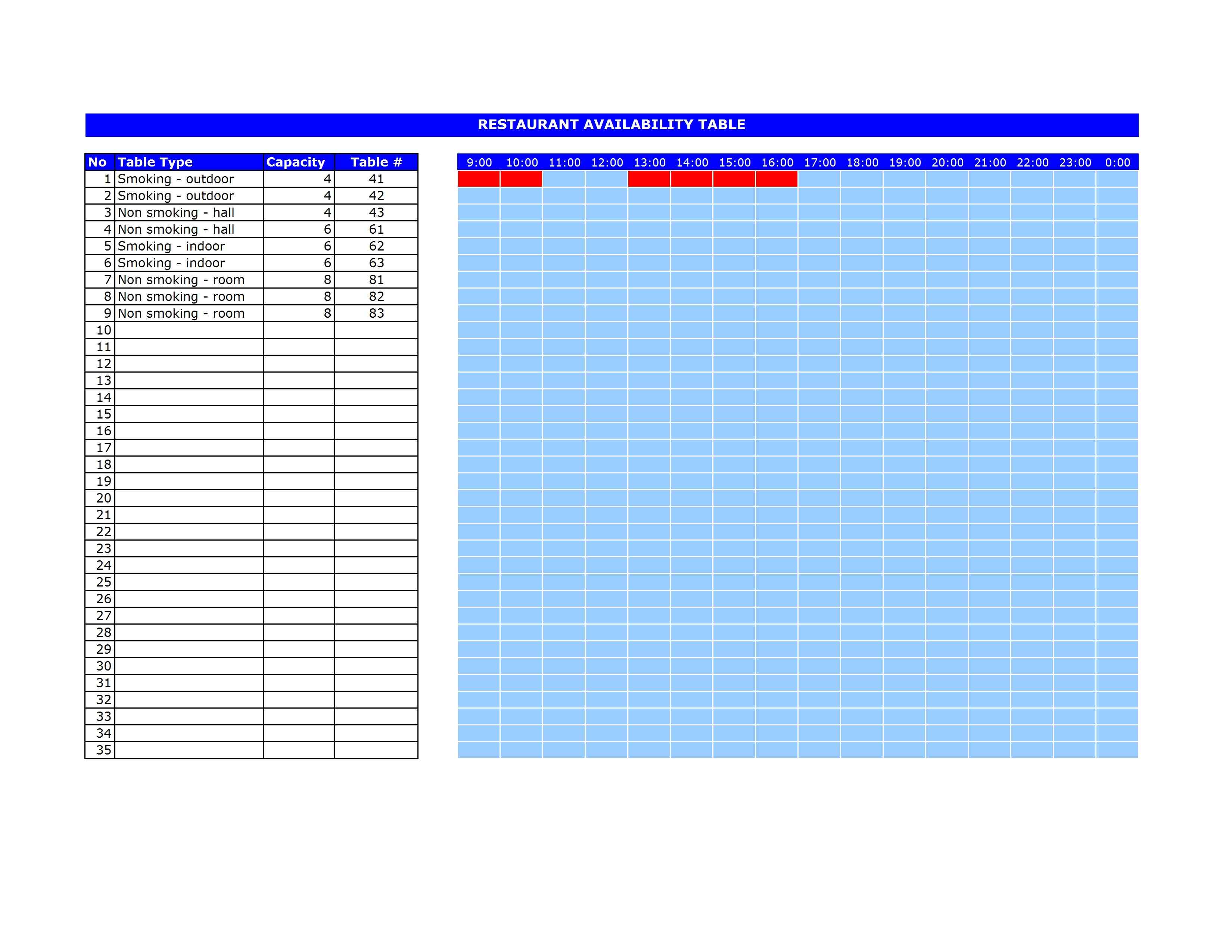 Printable Restaurant Reservation Sheet Template