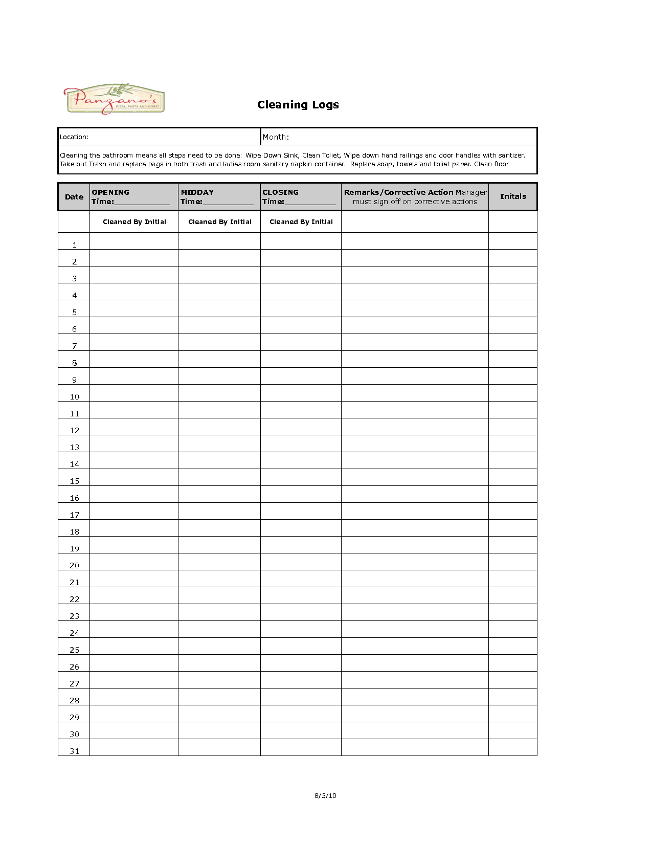 cleaning log template   April.onthemarch.co