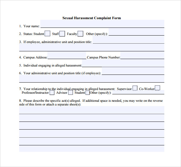 Sexual harassment complaint form DOWNLOAD at http 