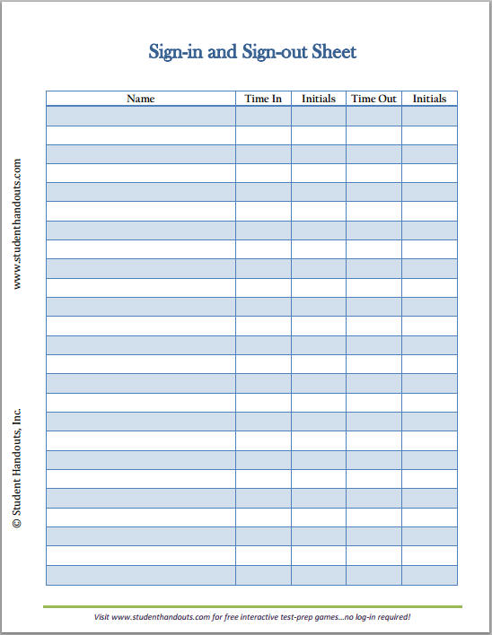 Free Printable Employee or Guest Sign in and Sign out Sheet with 
