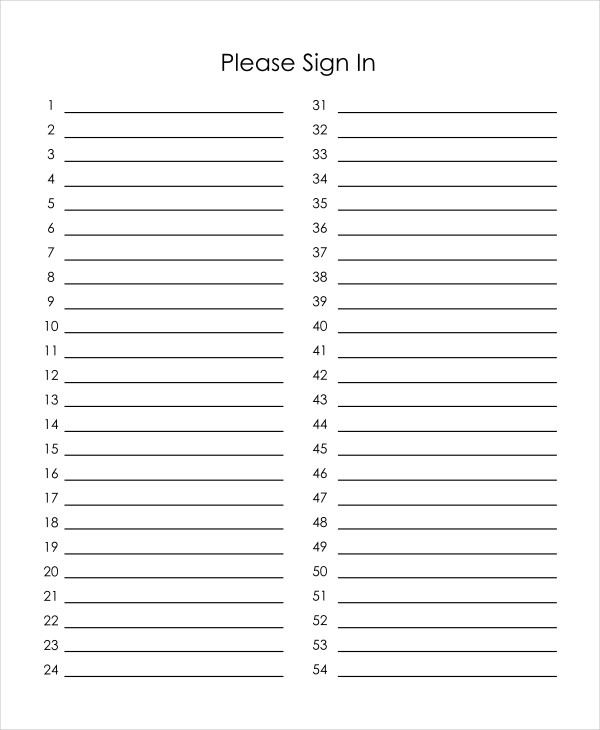 Printable Sign In Worksheets and Forms for Excel, Word and PDF