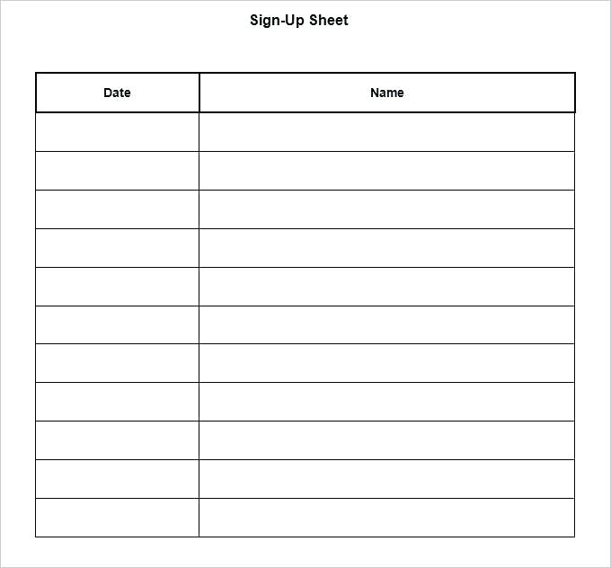 sample sign up sheet template
