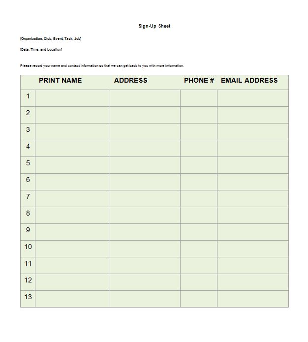 Sign Up Sheet Template   7+ Free Download for Word, PDF | Sample 