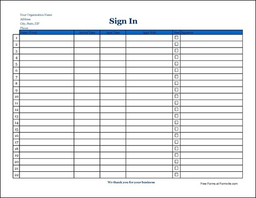 Vendor Sign In Sheet Template Excel Blank Sign In Sheet Template 