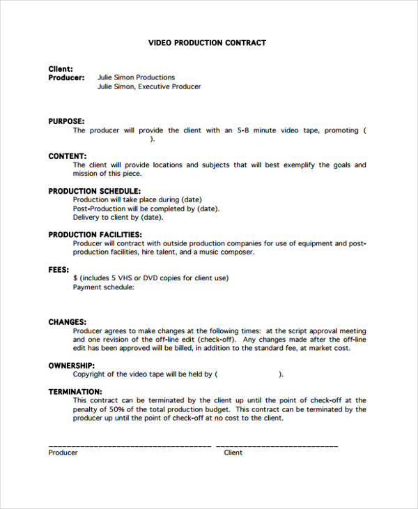 video production agreement template production contract templates 