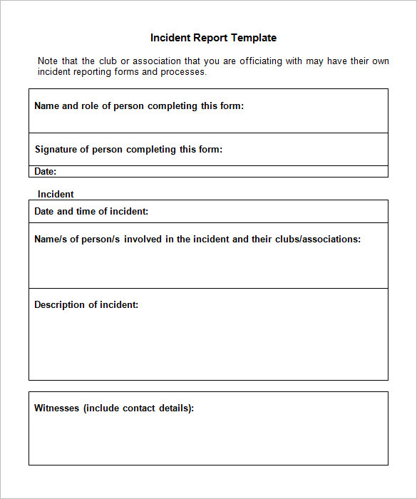 work incident report template word   Gecce.tackletarts.co