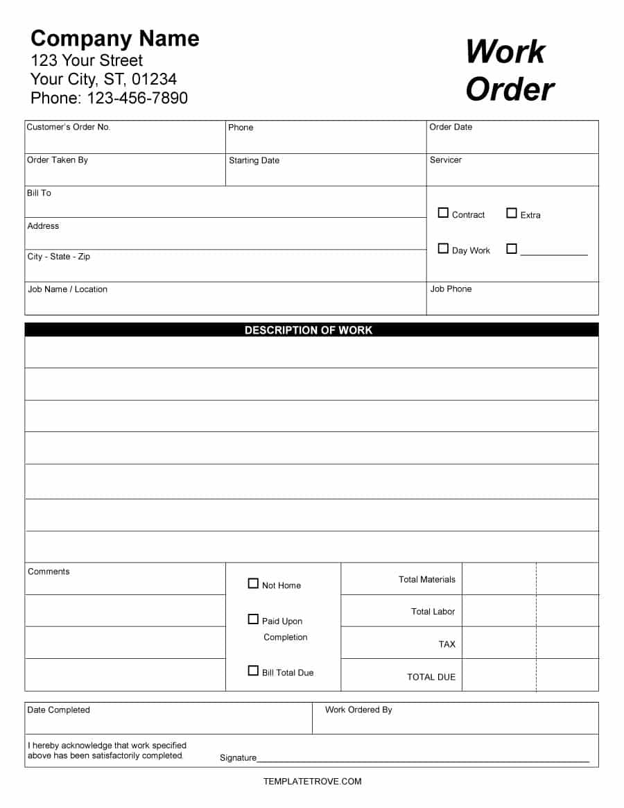 Work Order Template: Free Download, Create, Edit, Fill and Print 