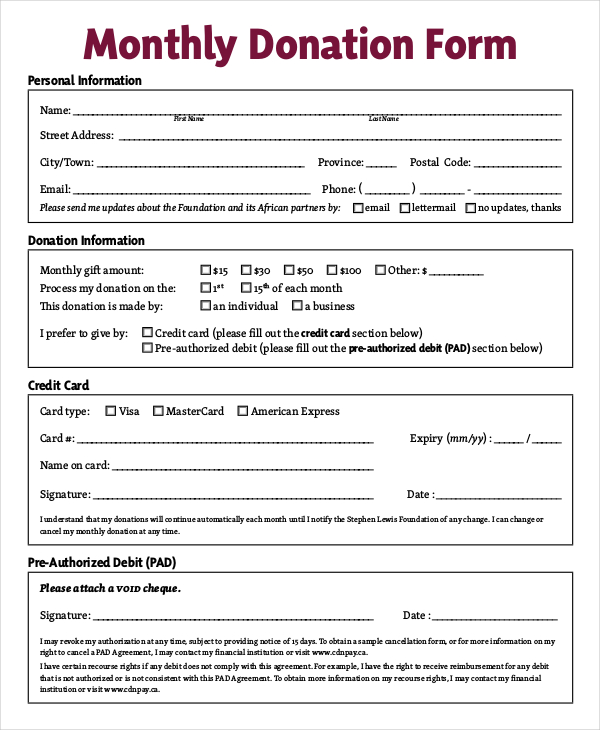 7+ Sample Donation Forms | Sample Templates