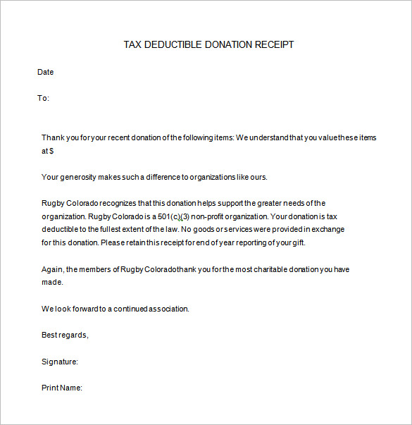 Download 501c3 Donation Receipt Letter for Tax Purposes | PDF 