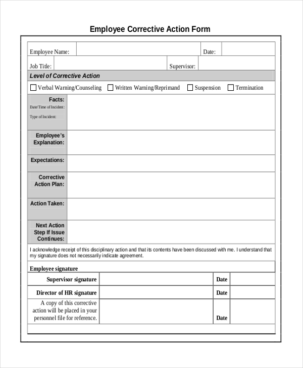 2021 Employee Corrective Action Form Fillable Printable Pdf And Forms