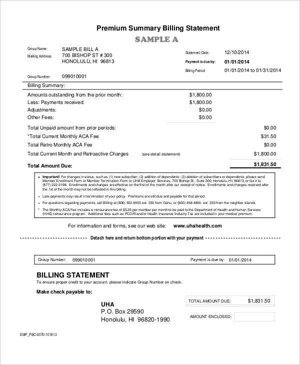 free printable billing statement template