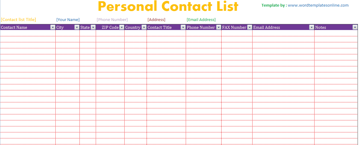 Contact and Phone List Template (For Supports)   Dotxes
