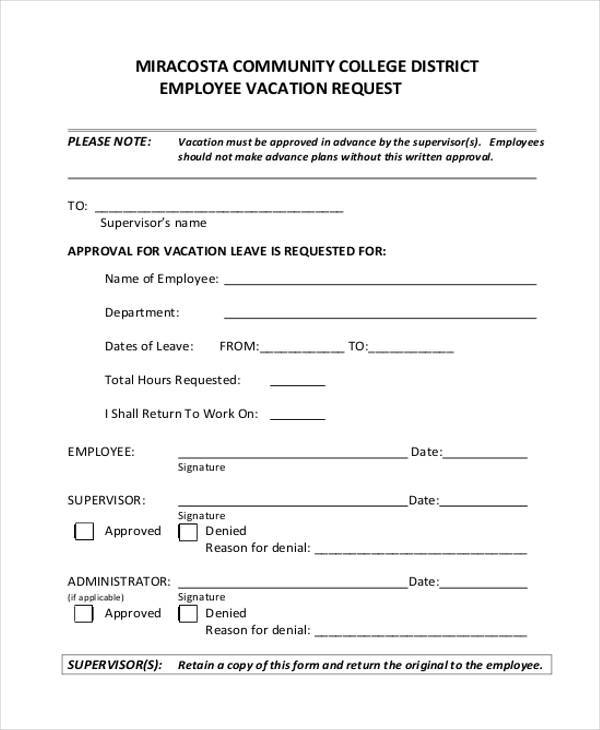 10+ Sample Vacation Request Forms | Sample Templates