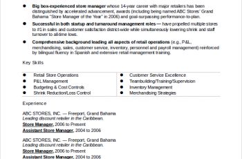 Assistant Retail Store Manager Resume