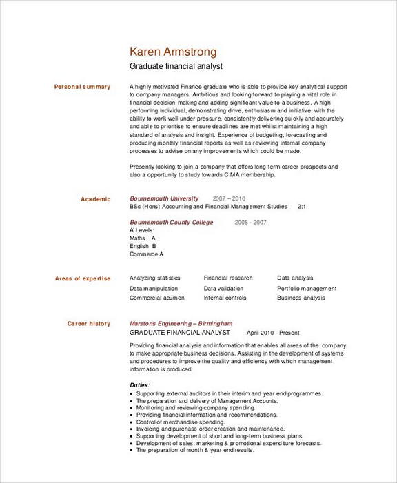 Graduate Financial Analyst Resume templates Graduate Financial Analyst Resume templates