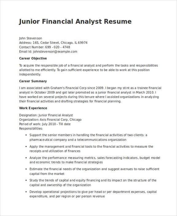 Junior Financial Analyst Resume sample Junior Financial Analyst Resume sample