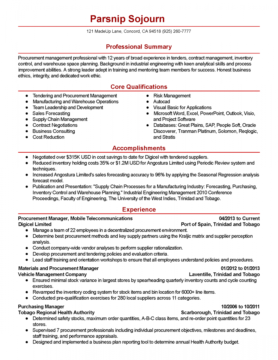 Procurement Manager Resume Procurement Manager Resume
