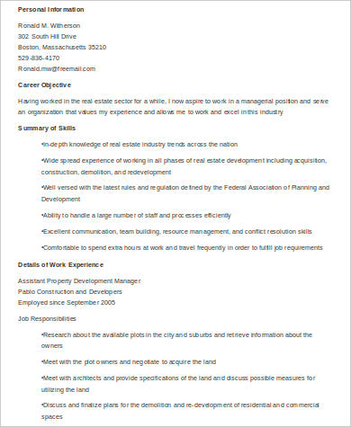 Property Development Manager Resume Property Development Manager Resume