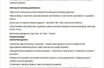 Property Manager Resume Sample