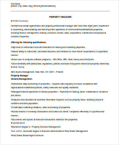 Property Manager Resume Sample Property Manager Resume Sample