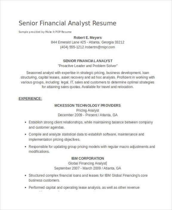 Senior Financial Analyst Resume Senior Financial Analyst Resume