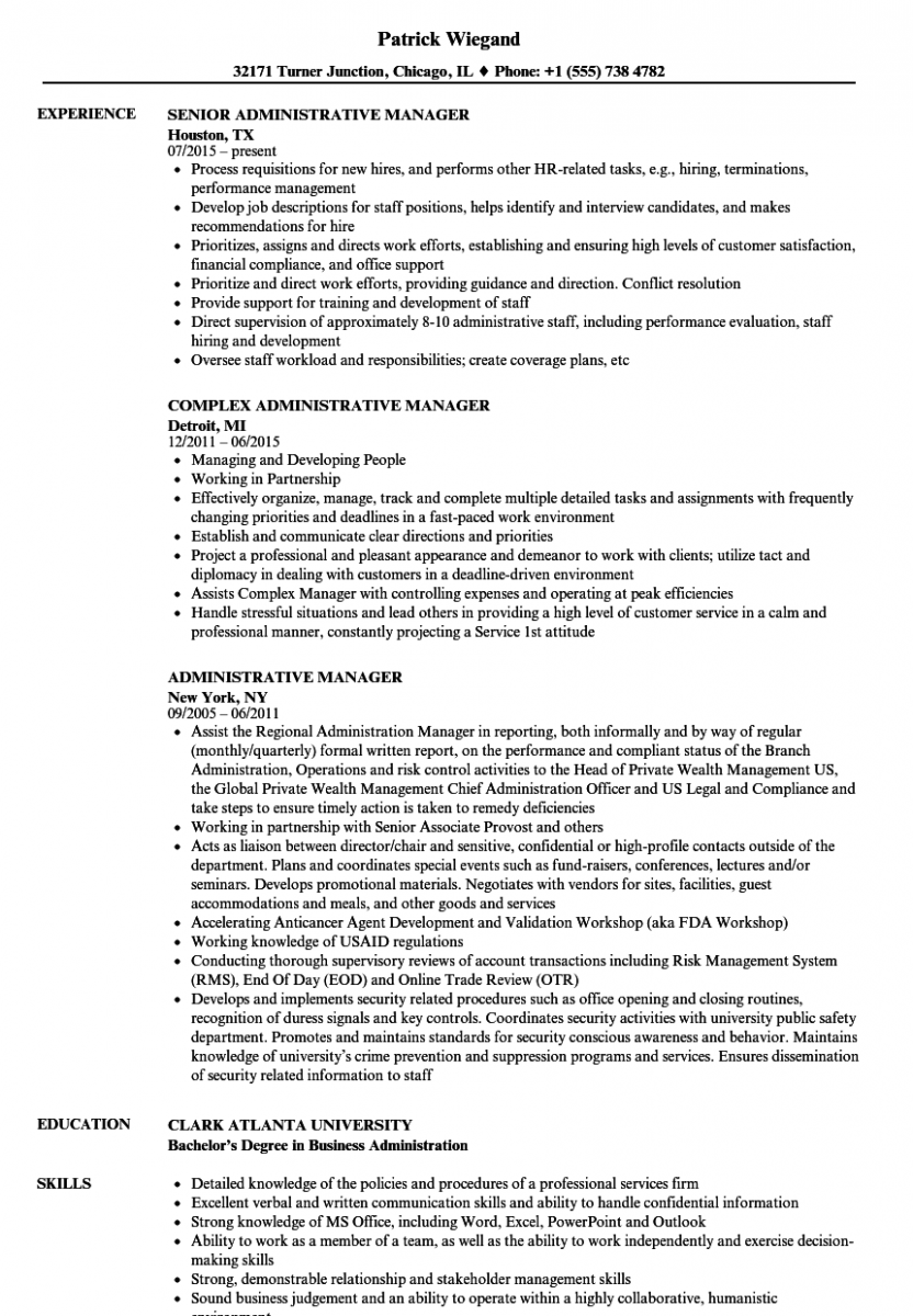 administrative manager resume sample administrative manager resume sample