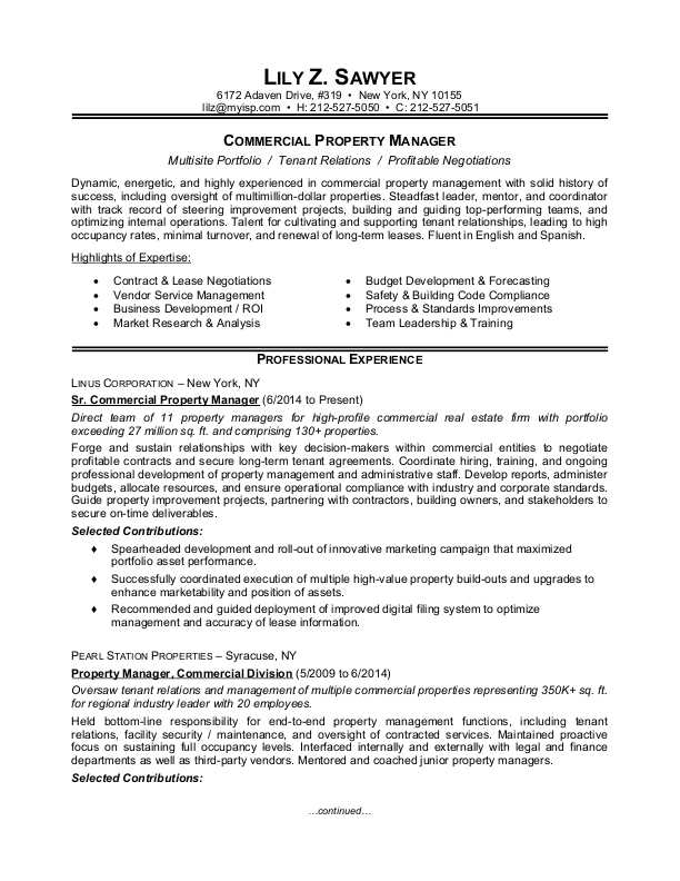 commercial property manager sample resume commercial property manager sample resume