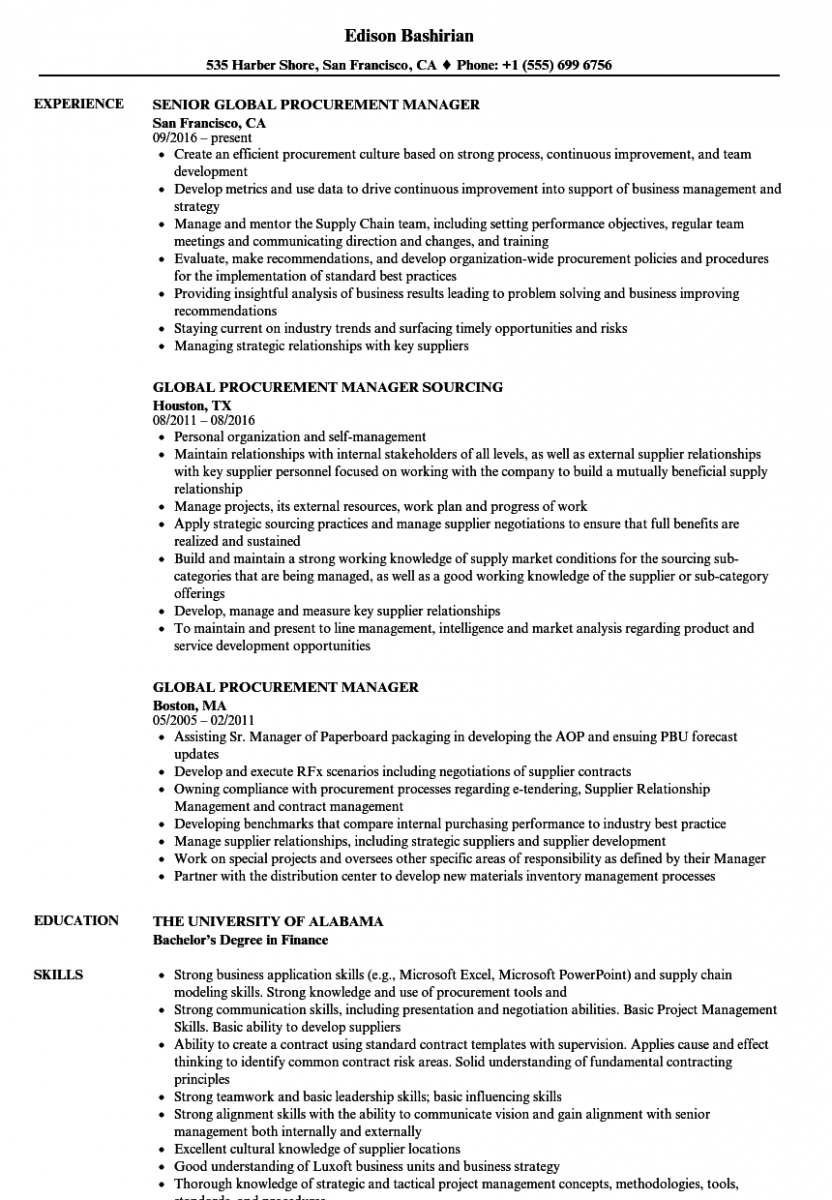 global procurement manager resume sample global procurement manager resume sample