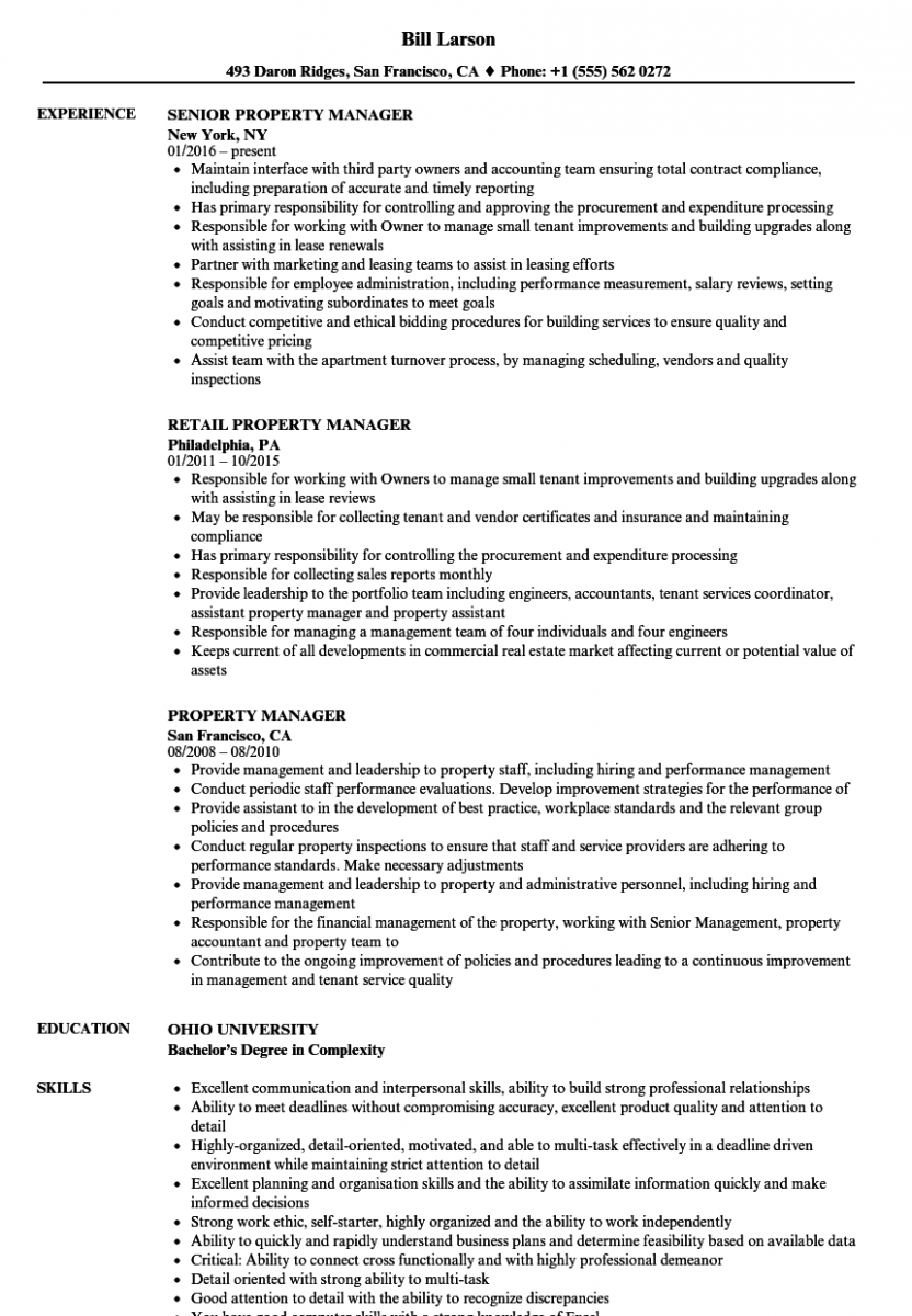 property manager resume sample property manager resume sample
